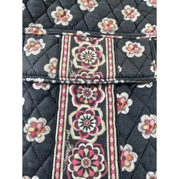 Vera Bradley Purse Black Floral 9.5 X 10" Adjustable Strap Tortoise Shell Buckle - Picture 2 of 6